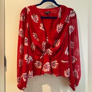 Express Red Tie Front Peplum Blouse